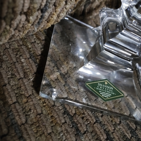 Vintage Shannon Crystal Pillar Candle Holder 10" Pair Heavy Art Deco MCM Marked - Picture 3 of 10